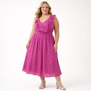 Addition Elle Pink Ruffle Midi Dress Plus Size Sleeveless size 0X X Party cruise